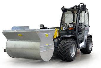 MixMatic M1100L - Hauteur de remplissage basse de 800 mm pour un chargement facile du conteneur à matériaux.
